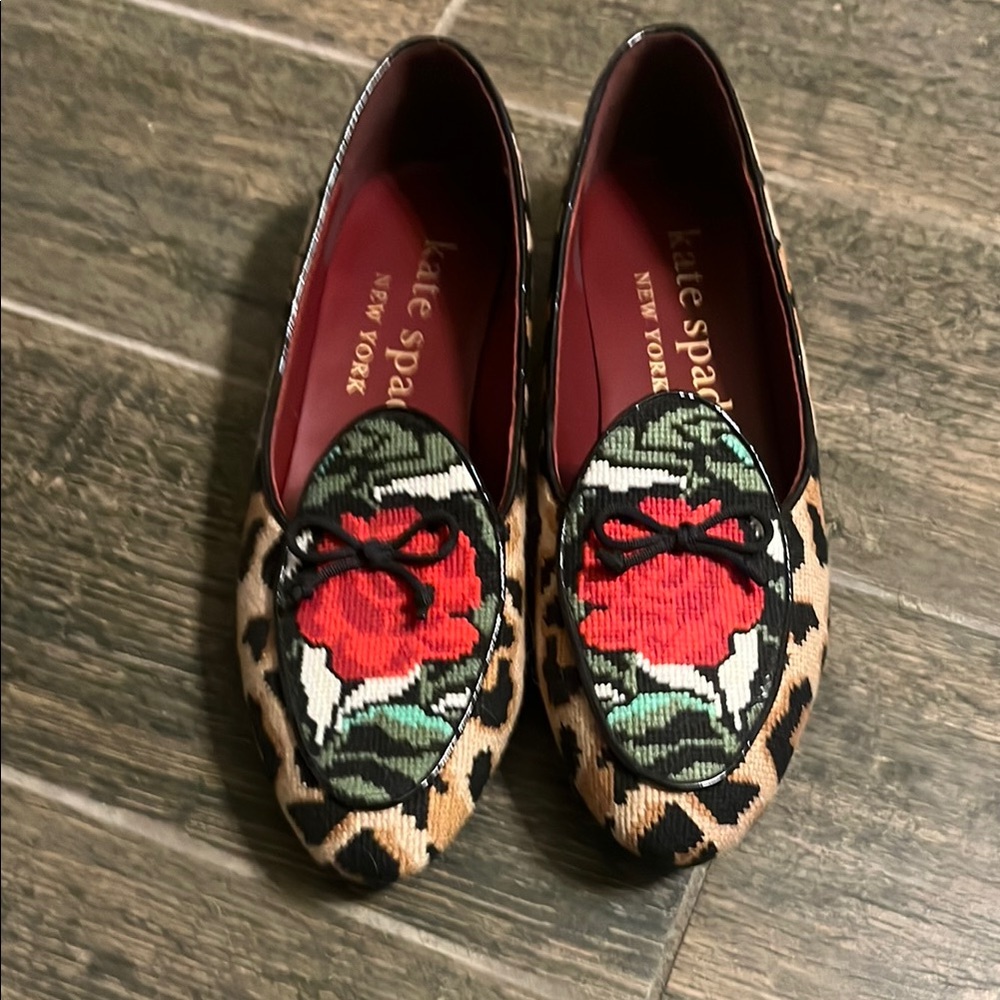 Kate Spade Black and Red Floral Flats